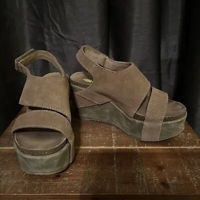 Volatile Women’s Brown Leather Suede Ankle Adjustable Strap Wedge Size 6. Cute • $25