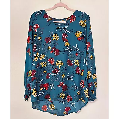 Maurices Dark Green Floral Lightweight Polyester Long Sleeve Womens Top Sz XL  • $10