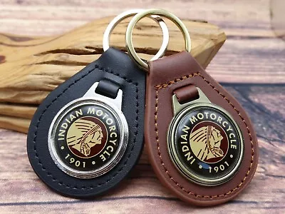 NEW RARE VINTAGE INDIAN MOTORCYCLE 1901 BIKE Leather Key Chain Ring Fob NOS • $19.99