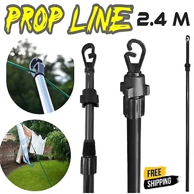 2x  2.4m Clothes Washing Line Prop Extendable Pole Heavy Duty Telescopic Support • £10.99