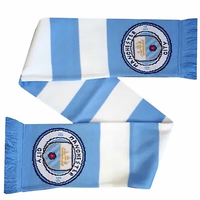 Official Manchester City Match Day Knitted Bar Scarf Man City Football Scarf • £14.99