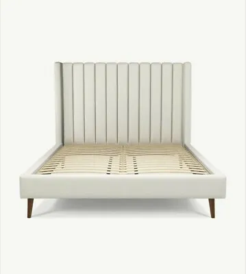 Made.com Cory Double Size Bed Putty Cotton With Walnut Stain Oak Legs RRP £925 • £379