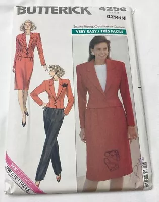 Vintage Butterick Pattern 4298 Misses 12-16 Jacket Skirt Pants Top 1990 Easy • $5