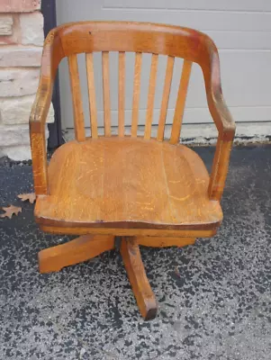 Antique FIELDER & ALLEN COMPANY ATLANTA Oak Wood Bankers Desk Swivel Armchair • $149