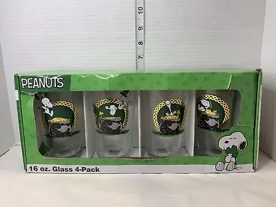 Set Of 4 Peanuts Snoopy Drinking Glasses 16 Oz - Irish Celtic St Patrick's Day • $24.98