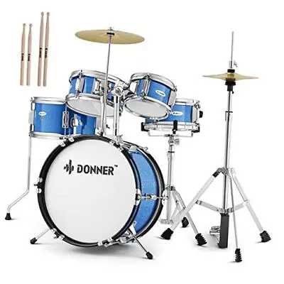 Kids Drum Sets- 5-Piece For Beginners14 Inch Junior Drum Kit Metallic Blue • $270.87