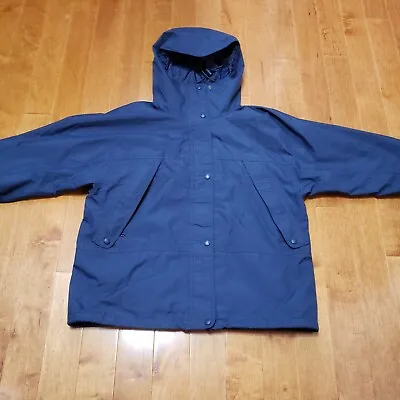 Eddie Bauer Gore Tex Rain Wind Breaker Jacket Women M Blue Nylon Mesh Lined Hood • $24.99