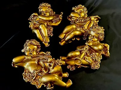 (4) 1965 Hollywood Regency Gold CHERUBS ANGELS UNIVERSAL STATUARY 10  Beautiful! • $45