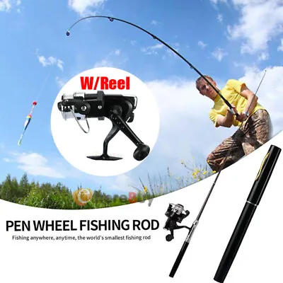 Mini Telescopic Portable Pocket Fish Pen Aluminum Alloy Fishing Rod Pole + Reel • $18.49