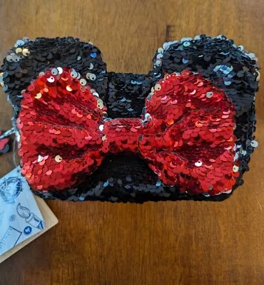 Disney Parks Minnie Mouse Bow Reversible Sequin Pencil Case Bag - NEW • $16.90