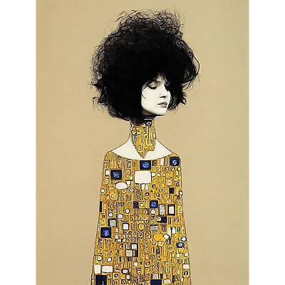 Klimt Style Retro Boho Afro Hair Gold Dress Canvas Poster Print Picture Wall Art • £13.99