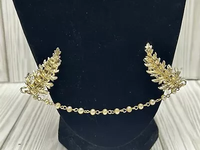 Vintage Gold Tone Leaf Sweater Dress Scarf Chain Clip • $8.49