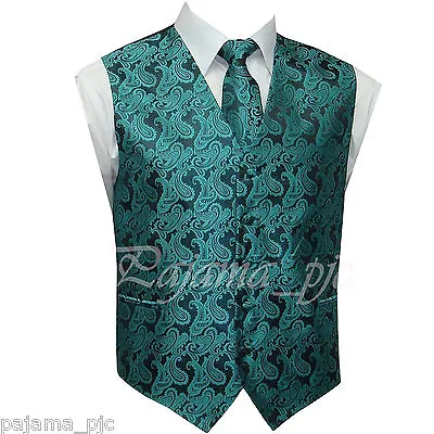 Teal Mermaid Green XS To 6XL Paisley Tuxedo Suit Dress Vest Waistcoat & Neck Tie • $23.34