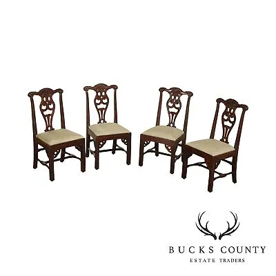 Chippendale Style Quality Set 4 Carved Solid Mahogany Dining Chairs • $895