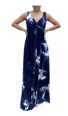 Melissa Masse V NECK MAXI DRESS IN OUR INDIGO TIE DYE JERSEY Made Ins USA • $39.99