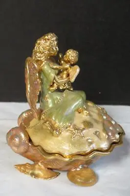 Kirks Folly Trinket Box Gold Tone Clam Shell ANGELS BY THE SEA Dream & Believe • $73.99