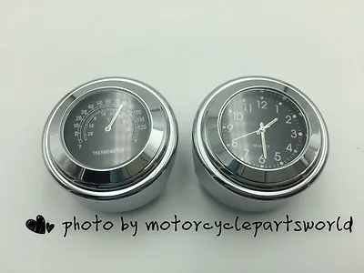 New 7/8 -1  Motorcycle Handlebar Mount Watch Black Dial Clock & Thermometer Temp • $21.98