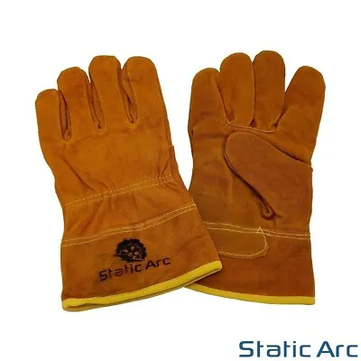 Welding Gloves Short Cuff Tig Mig Gauntlet Leather Heat Resistant Heavy Duty • £6.99