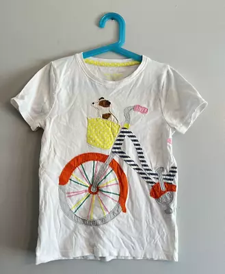 MINI BODEN White Short Sleeve Puppy Dog Polka Dot Basket Bicycle Applique Shirt • $0.99