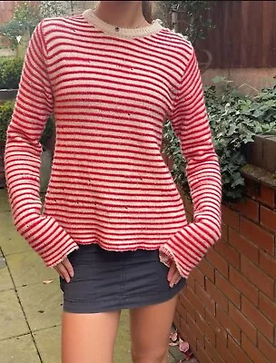 Zadig Voltaire Marino Wool Red White Stripe Sweater Size Medium M • £45