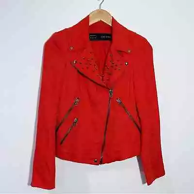 Zara Red Knit Studded Moto Biker Jacket Size XS • $31.20