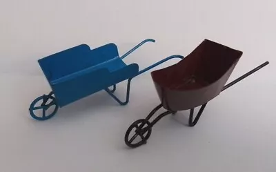 Dollhouse Red & Blue 2 Metal Wheelbarrows Outdoor Miniature Fairy Garden • $11.24