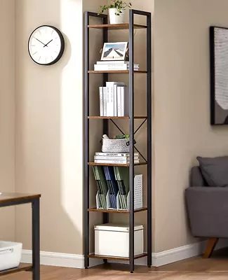 Tall Industrial Bookcase Narrow Vintage Display Unit Slim Rustic Storage Shelves • £63.50