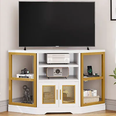 Corner TV Stand With Power Outlets For 55  TV Entertainment Center Media Console • $122.21