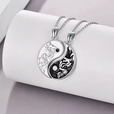 Ying And Yang Retro Chinese Protection Amulet Dragon Charm Necklace Pendant 2pcs • $2.92