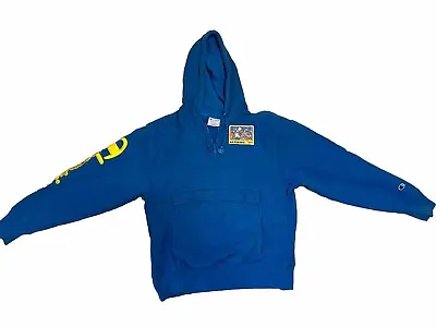 Champion X Super Mario Bros Reverse Weave Heavyweight Blue Zip Hoodie Sweatshirt • $67.49