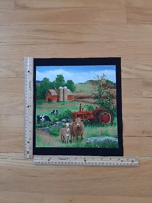 Homestead  Farm  Tractor Barn Silos Cows  Cotton Quilt Fabric Block • $2.25