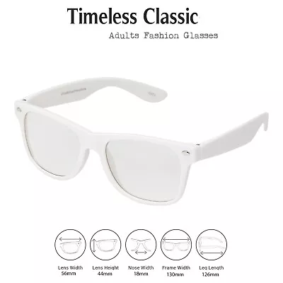 White Adult Costume Glasses Clear Classic Style Parties Hipster Nerd Mens Womens • £6.99