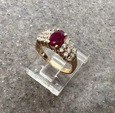 Vintage 14K Yellow Gold EFFY Ruby & Diamond Cocktail Ring • $315