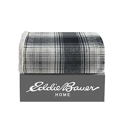 Eddie Bauer Vail Plaid Plush-Fleece Grey Throw Blanket-50X60 • $9.99