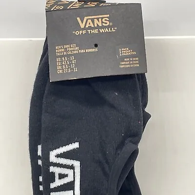 VANS Socks Mens Large 3 Pairs Classic Off The Wall Cotton No Show Black • $16.99