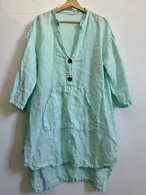 RIDLEY Mint Green Linen Shirt Blouse Top Made In Italy Size M • $44