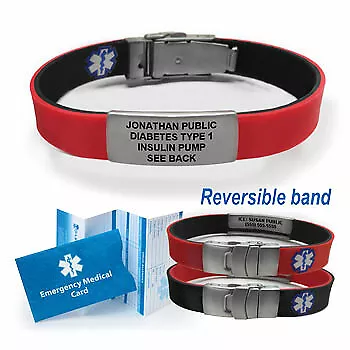 EpicBand Duo Medical Alert ID Bracelet For All Ages. Black/Red Reversible! • $39.95