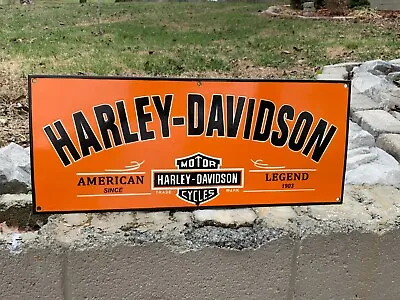  HARLEY DAVIDSON MOTORCYCLES  PORCELAIN DEALER SIGN (24 X10 ) EXC COND/NICE SIGN • $208