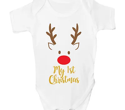 My First Christmas Baby Grow 1st Xmas Sleepsuit Bodysuit Boys Reindeer Gift • £6.99