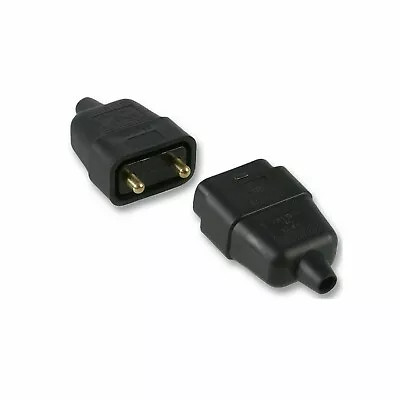 2 Pin In-Line High Impact Rubber Cable Connector 10A Extends Mains Tools - Black • £6.34