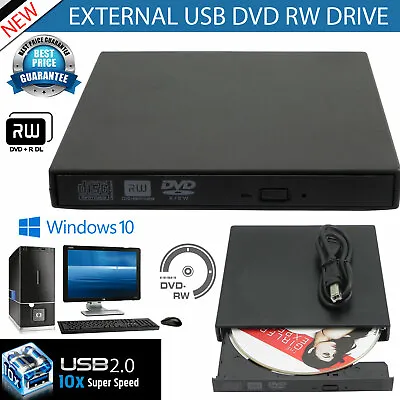 £12.79 • Buy USB External DVD CD RW Disc Burner Combo Drive Reader Windows 10 Laptop PC