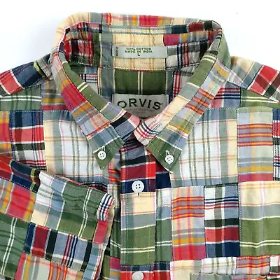 Orvis Sporting Traditions Shirt Mens Large Button Down Patchwork Madras Plaid • $26.99