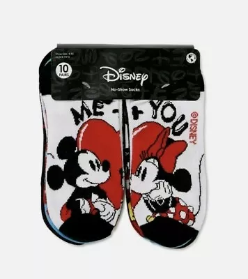 Disney Mickey Mouse & Minnie Mouse Womens No Show Socks Pack Of 10 Size 4-10 • $14.99