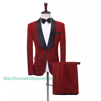 Mens Lurex Shawl Lapel Suits Jacket Pants Groom Tuxedo Prom Dinner Costume Party • $70.95