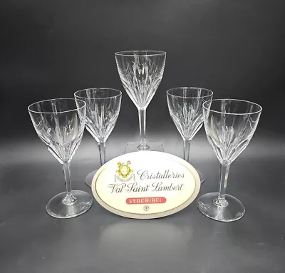 Val St Lambert Crystal GEVAERT TCPL Set(s) 5 Water Goblets EXCELLENT Panel Cut • $118.88