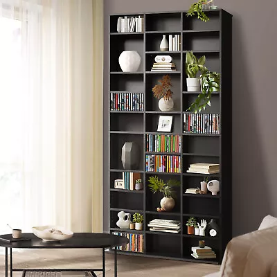 Oikiture Bookshelf Display Shelf Bookcase CD DVD Storage Media Rack Stand Black • $145.90