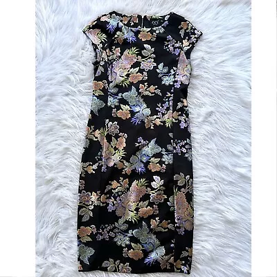 Women’s Size 4 Eci New York Black Metallic Floral Fitted Pencil Dress • $14.99