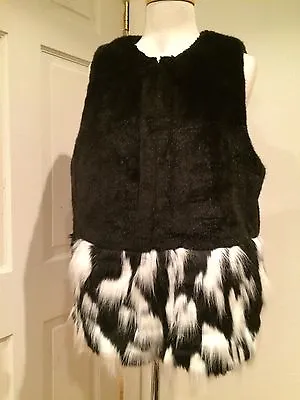 Michael Kors Faux Fur Vest Sleeveless Jacket Black White L New $300 • $125