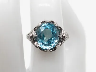 Antique 1920s $10000 8.50ct Natural Blue Zircon Diamond Platinum Ring • $1485