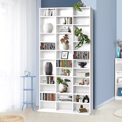 Oikiture Bookcase Bookshelf Display Shelf CD DVD Storage Media Stand Rack White • $145.90